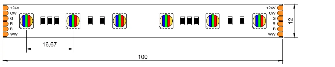 drawing of RGBWW LED strip 60LED