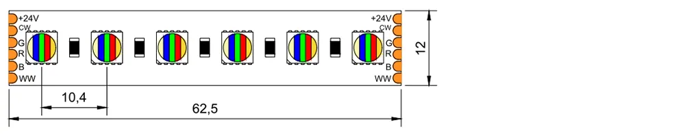 drawing of RGBWW LED strip 96LED