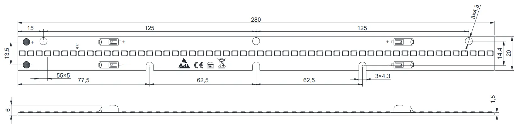 Drawing for 280mm 56LEDs LED module