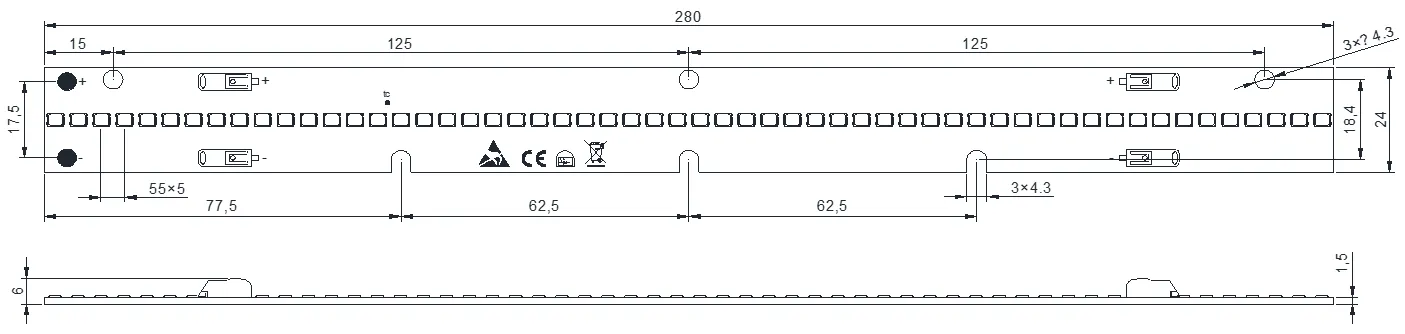 Drawing for 280mm 56LEDs LED module