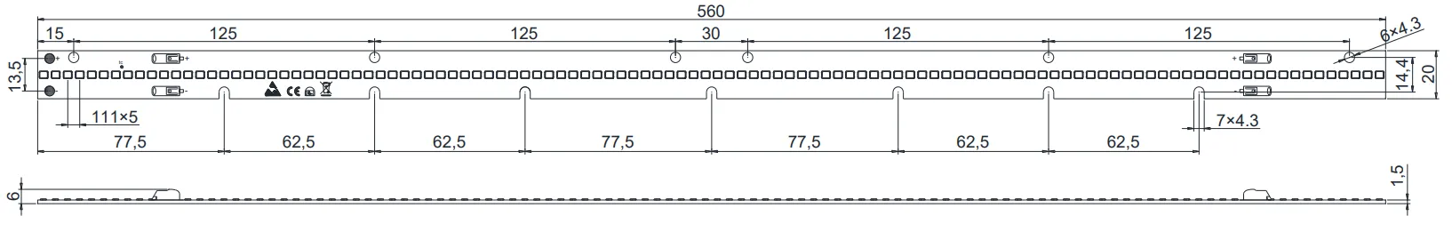 Drawing for 560mm 112LEDs LED module