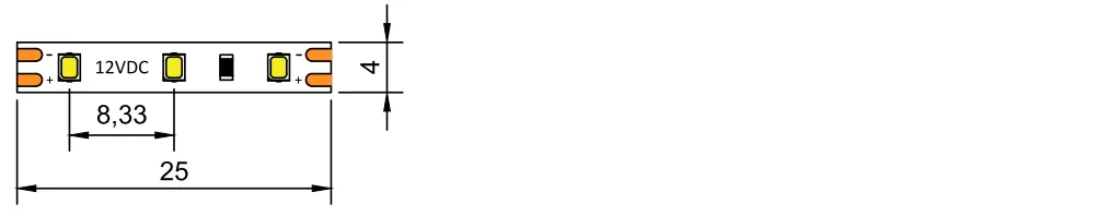 dimension of 2216 LED strip 12V 4mm 120LED