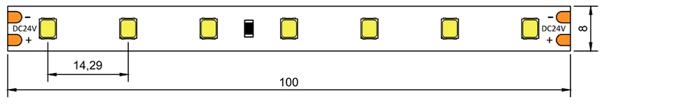 dimension of LED strips 24V 70LED
