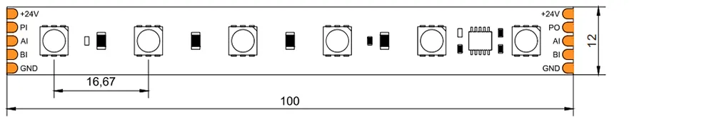 dimension of Pixel Chasing DMX RGB LED strips 60LED