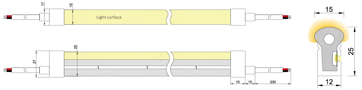 dimensional drawing of Neon strip lights 1225