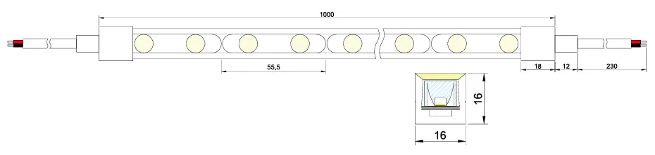 dimensional drawing of Wall washer 1616 18W Single color