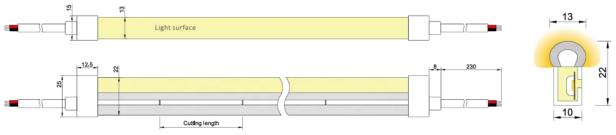 dimensional drawing of neon strip 1022