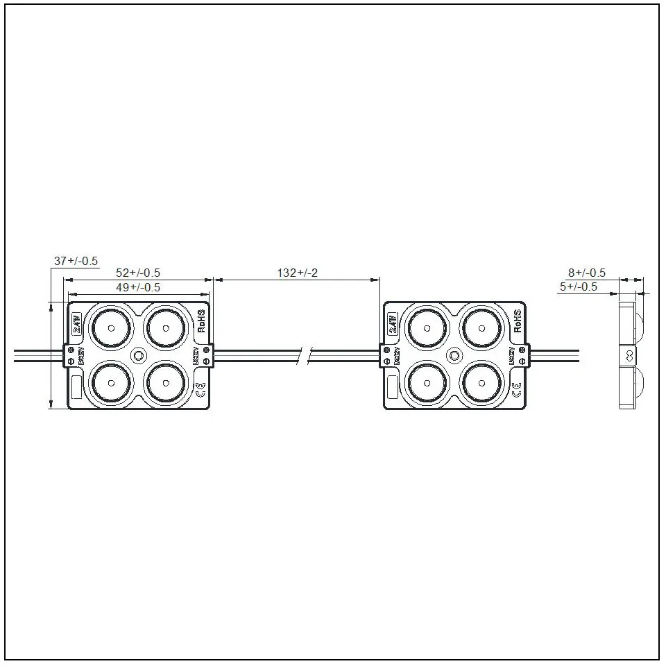 12V 4LEDs 2835 injection with 165°Lens led light module drawing